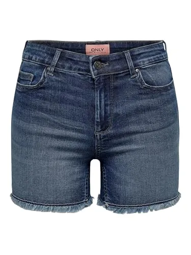 ONLY Damen Denim Jeans Shorts - Dunkelblau XL - Damen-Shorts mit normalem Schnitt und mittlerer Taille für optimalen Komfort. Praktisches Design mit Knopfleiste und Reißverschluss, ideal für den Sommer.