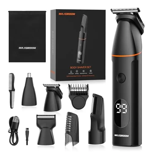 Intimrasierer Mann 4-in-1 - MAXGROOM - Körperhaartrimmer mit 4 Präzisionsköpfen, wasserdicht für Nass- und Trockenrasur, ergonomisches Design für präzises Trimmen und 90 Minuten Akkulaufzeit für sorgenfreies Styling.