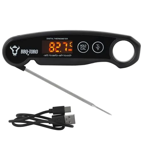 BBQ-Toro Grillthermometer wiederaufladbar mit LCD Display | Bratenthermometer digital -50 °C bis 300 °C | Fleischthermometer kabellos Kerntemperaturmesser Küchenthermometer Steak Thermometer kochen