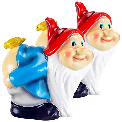Lunartec Deko Gartenzwerg: 2er Pack Kleiner Gartenzwerg Malik, 14,5 cm (Zwerg für den Garten, Wichtel-Zwerg, Figuren)