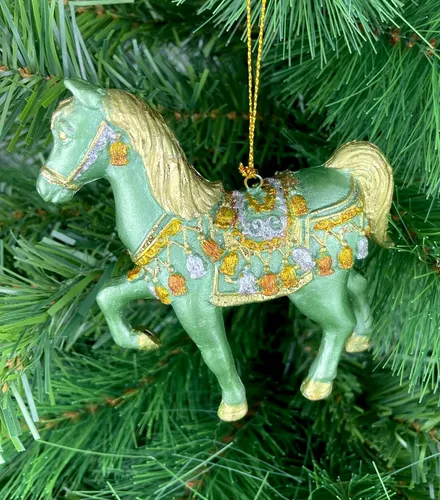 Christbaumschmuck wunderschönes Pferd mint-gold-kupfer-silber Hänger 11 cm