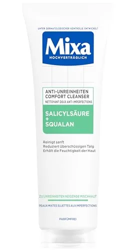 Mixa Anti-Unreinheiten Comfort Cleanser 150 ml - Sanftes Reinigungsgel für Mischhaut, entfernt Unreinheiten und Make-up, verbessert das Hautbild ohne Irritationen. Mit geprüfter Formel zur Pflege und Erhaltung der natürlichen Feuchtigkeit.