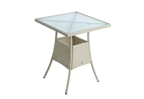 ESTEXO Polyrattan Gartentisch 60x60 cm - Beige - Beistelltisch aus UV-beständigem Polyrattan, ideal für Balkon und Terrasse; leicht zu reinigen mit stabiler Tischplatte aus Sicherheitsglas.
