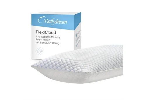 Dailydream FlexiCloud Nackenstützkissen mit SENSICE - Orthopädisches Kissen mit anpassbarer Füllung und Temperaturregulierung durch SENSICE-Technologie für optimalen Schlafkomfort.