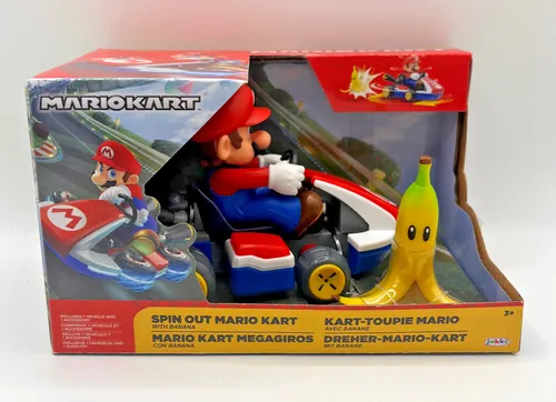 Super Mario 2.5 Inch Spin Out Mario Kart - interaktives Rennerlebnis mit 360-Grad-Spin-Funktion, inklusive Bananenschalen-Zubehör für noch mehr Spaß