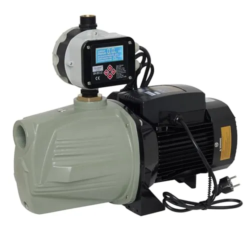 JET Gartenpumpe selbstsaugend bis 9,8m – 7000 L/h - Wasserpumpe mit einstellbarem Druckschalter, ideal für Bewässerung und Tiertränken. Selbstansaugend bis 9,8m, max. Druck 5,5 Bar und Trockenlaufschutz für optimale Sicherheit.