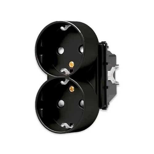 Luxus-Time Kombi Doppel 2 Schuko Steckdose für 1 Unterputzdose Einbau Wandsteckdose im Glasrahmen Auf einem sokel 2 Steckplätze (Nur Modul Kombi Steckdose, Schwarz)