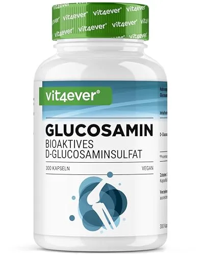 vit4ever Glucosamin 900 mg - 300 Kapseln - bioaktives D-Glucosaminsulfat aus Fermentation - ohne unerwünschte Zusätze - hochdosiert - vegan