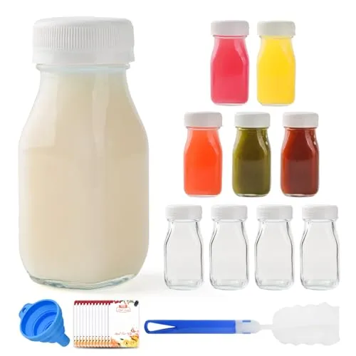 Stück 100 ml Kleine Milchflaschen zum Befüllen, Shot Flaschen zum Befüllen, Transparenz Mini Glasflaschen, Glassaftflasche, Shot Gläser, Trinkbehälter für Party, Schule, Picknicks, Hochzeit, Reisen 9