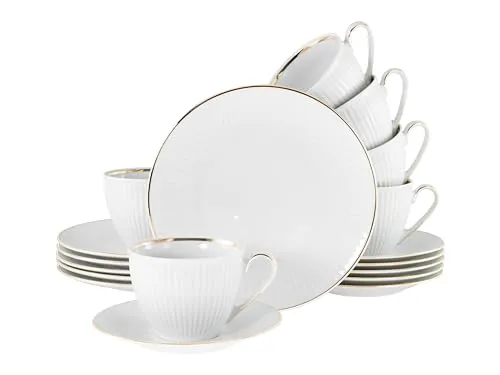 CreaTable - Valencia - Kaffeeservice 18-tlg (Gold) - Komplett-Service mit 18 Teilen für 6 Personen, aus hochwertigem Porzellan, ideal für festliche Anlässe und den täglichen Gebrauch.