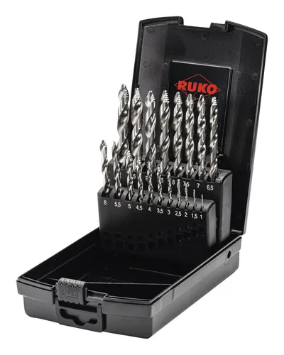 RUKO Bohrer 259214RO ULTIMATECUT 19-teiliges Set - Holzspiralbohrer mit Flowstep-Spitze für bis zu 50% schnellere Bohrvorgänge und 5x längere Standzeit. Ideal für Holz, Metall und Stahl.