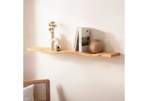 FINEBUY Wandregal FB74754 Wandregal Akazie Massivholz 120cm in moderner Wellenform, Elegantes Regalbrett mit geschwungener Form, Handgefertigt aus Akazienholz