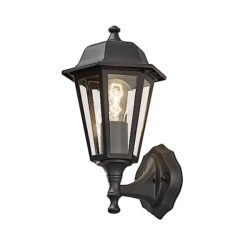 Elegante Wandleuchte in Schwarz Matt mit Klarglas - Lampen: Stilvolle Wandleuchte mit modernem Design und aufwärts gerichteter Beleuchtung für eine atmosphärische Raumgestaltung.