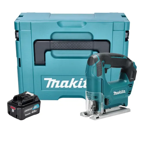 Makita JV 101 DM1J Akku Stichsäge - Akku-Stichsäge mit 12 V für präzise Schnitte bis 65 mm, inklusive 4,0 Ah Akku und robustem Makpac Koffer – ideal für Heimwerker und Profis.