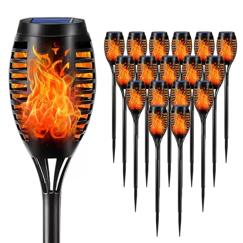 LQWELL Solarleuchten - 18 Stück Solarfackellicht mit Flammeneffekt - Wegeleuchten für den Außenbereich, IP65 wasserdicht, mit realistischer Flamme für eine gemütliche Atmosphäre, ideal für Garten, Terrasse und Wege.