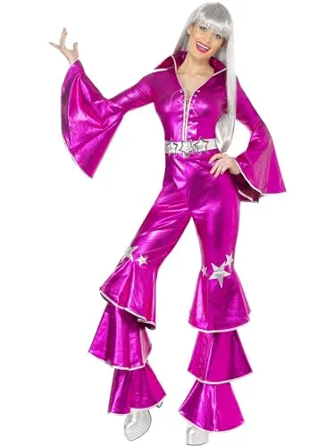 1970s Dancing Dream Costume - 70er Jahre Kostüm-Outfit für Damen, inklusive Schnür-Jumpsuit aus leichtem Material für hohen Tragekomfort, ideal für Karneval, Halloween und Themenpartys.