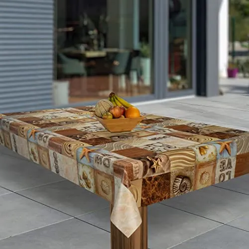 laro Wachstuch-Tischdecke Abwaschbar Wachstischdecke PVC Plastik-Tischdecken Eckig Meterware Abwischbar, Muster:Seestern Muscheln Meer, Größe:130x180