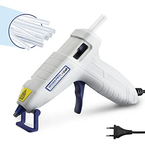 WORKPRO Heißklebepistole, Klebepistole mit 20 Klebesticks 7x100 mm, 2-3 Min schnelle Aufheizung, für DIY, Handwerk, Kunst und Reparatur, Weiß/Blau