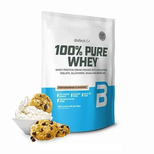 BioTechUSA 100% Pure Whey Molkenprotein Cookies & Cream 1000 g - Sportnahrung mit hochwertigem Molkenprotein, ideal zur Unterstützung Ihrer Fitnessziele und für eine proteinreiche Ernährung.
