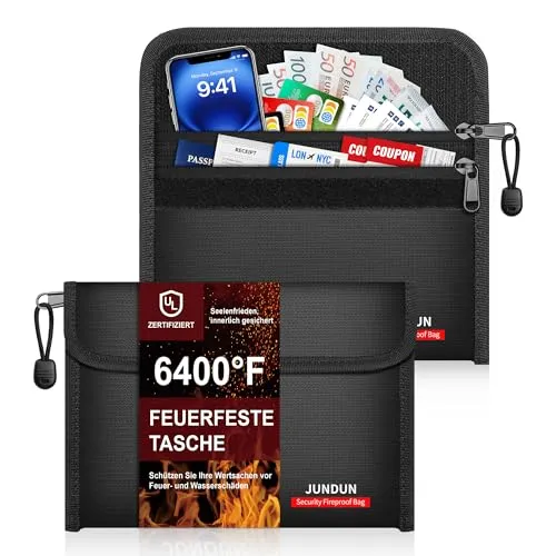 JUNDUN 2er Pack Feuerfeste Tasche 21,5x15cm – Sicherer Schutz für Wertsachen