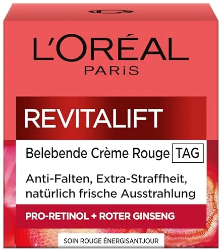 L'Oréal Paris Créme Rouge Tagespflege 50ml - Tagespflege zur Minderung sichtbarer Müdigkeitszeichen und Falten, mit Soja-Proteinen und Hefe-Extrakt für straffe, hydratisierte Haut.