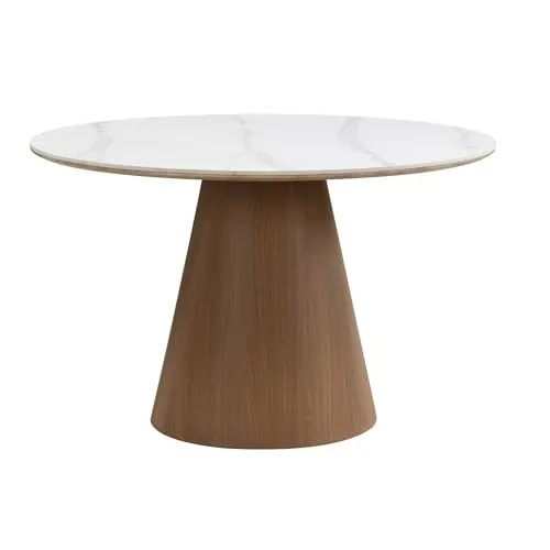 Wohnling Esstisch rund 120cm mit weißer Sinterstein Tischplatte in Marmor Optik - Esszimmertisch Küchentisch für 6 Personen modern - Design Tisch Metallgestell Walnuss-Optik Esszimmer Küche