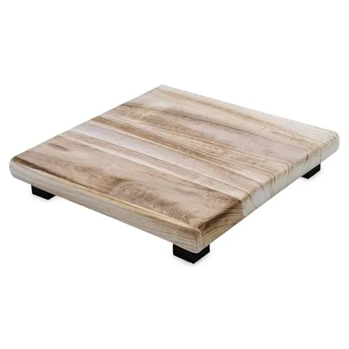 Spetebo Holz Blumenhocker natur eckig - 30 x 30 cm - Pflanzenhocker mit 4 Füßen in schwarz - Echtholz Deko Hocker Pflanzenständer Blumenteller Pflanzenpodest Dekotablett Geschenktablett