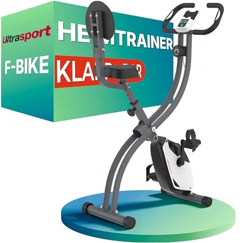 Ultrasport F-Bike 200B, Bike trainer, Exercise bike, Fitness bike LCD training computer, Maximum user weight 110 kg, Heart rate measurement, 8 Resistance levels, Foldable, Black/Silver