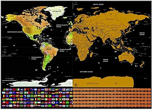 Just-Sale XL Weltkarte zum Rubbeln/Rubbel-Landkarte 82 x 59,5cm schwarz Geschenkidee Reisefieber