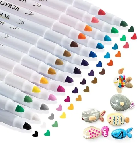 Farben Acrylstifte Marker Stifte für Steine, Acrylfarben für Holz Glas Papier Leinwand Geschenkekarte DIY Fotoalben Ostereier Deko Kunststoff Stoff Becher, bemalen Set 25