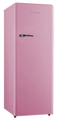 SCHOEPF Vollraumkühlschrank RKS245P – Retro-Design in Pink - Kühlschrank mit 238l Nutzinhalt, energieeffizient und ausgestattet mit LED-Beleuchtung. Ideal für stilvolle Küchen im Retro-Look.