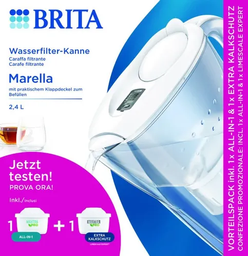 Brita Wasserfilter Kanne Marella weiß 2,4 l Vorteilspack - Wasserfilter Kanne mit 2,4 l Füllmenge, sorgt für reines Trinkwasser und reduziert Kalk sowie Chlor, ideal für gesunde Ernährung.