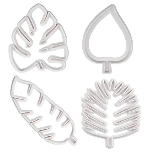 AvoDovA Blätter Ausstechformen Set, 4 Stück Keksausstecher, Plätzchenformen, Blatt Ausstecher, Tropische Blatt Keksformen, Kunststoff Tortendekoration für DIY Keks Fondant Cupcake Kuchen
