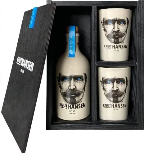 Knut Hansen Dry Gin 42% Vol. in Holzkiste mit 2 Keramiktassen