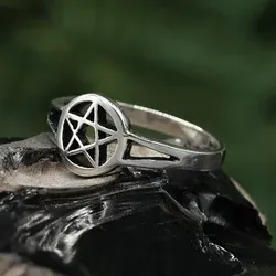 Drachensilber Pentagramm Ring aus 925 Silber in silber von Drachensilber
