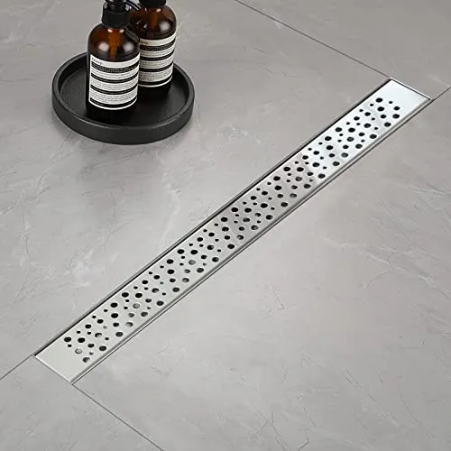Duschrinne, Blase Duschrinne extra flach, Edelstahl Bodenablauf Komplettset mit Siphon Haarsieb (90cm)