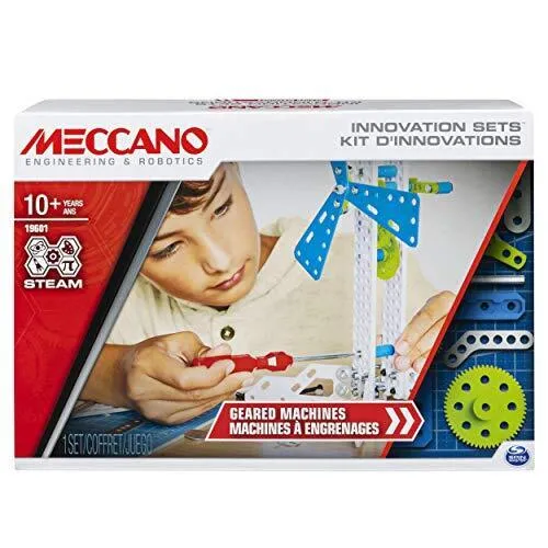 MECCANO – Erfindungs-Set – Erfindungs-Set – Koffer mit Zahnrädern, 2 Werkzeuge u