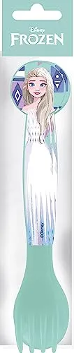 Tataway Disney Set mit 2 blauen Plastikbestecken für Kinder Frozen Elsa und Anna mit Löffel und Gabel