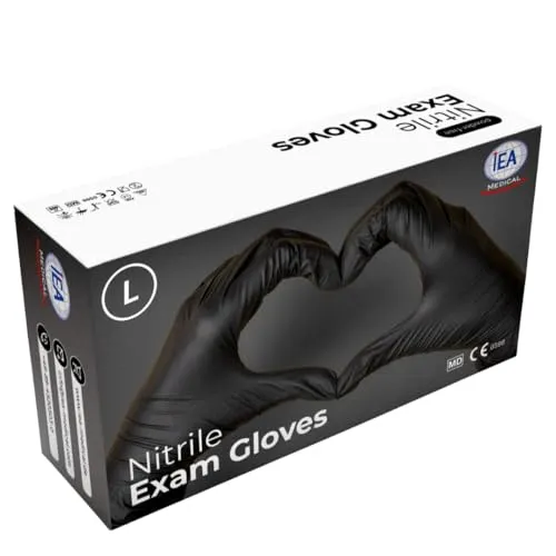 IEA Medical Nitrilhandschuhe L Schwarz 100 Stück, Einweghandschuhe, Reißfest, Untersuchungshandschuhe, Latexfreie Handschuhe, Einmalhandschuhe