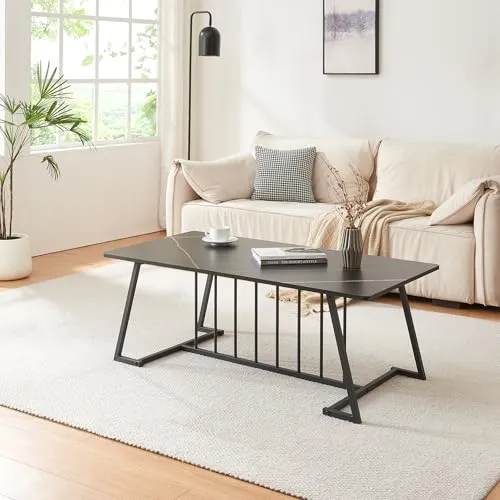 en.casa Couchtisch »Nospoo« 120x60 cm in Marmoroptik - Couchtisch mit elegantem Metallgestell, robust und pflegeleicht – ideal für ein modernes Wohnambiente.
