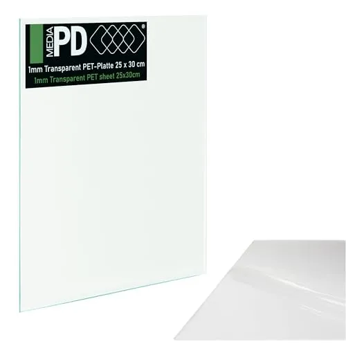 PDmedia PET Platte 25x30 cm 1,0 mm dicke Transparent – Flexible Kunststoffplatte für Modellbau & DIY, Transparente Modellbauplatte & Bastelfolie, Zuschneidbar mit Schutzfolie