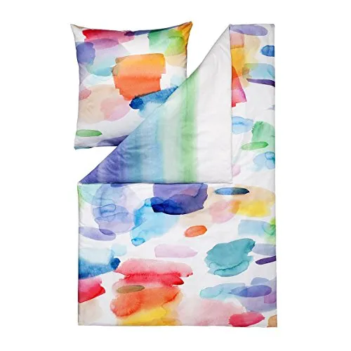 ESTELLA Mako-Satin Wendebettwäsche Splash Multicolor - Bettwäsche-Set aus 100% Baumwolle, hautsympathisch und pflegeleicht. Wendeoptik mit bunten Farb-Klecksen und Streifen-Design, perfekt für alle Jahreszeiten.