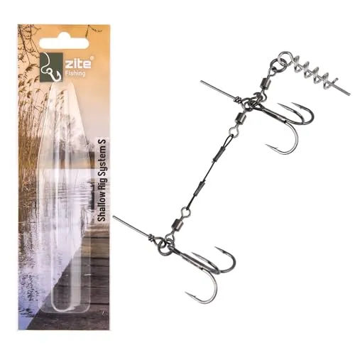 Zite Fishing Shallow Rig Hechtsystem Größe S 9cm | Fertigmontage Drillingssystem Raubfischangeln | Flachwasser Gummifische 15-20cm | Gummifischmontage, Gummifischsystem, Stingerhaken Hechtangeln (S)