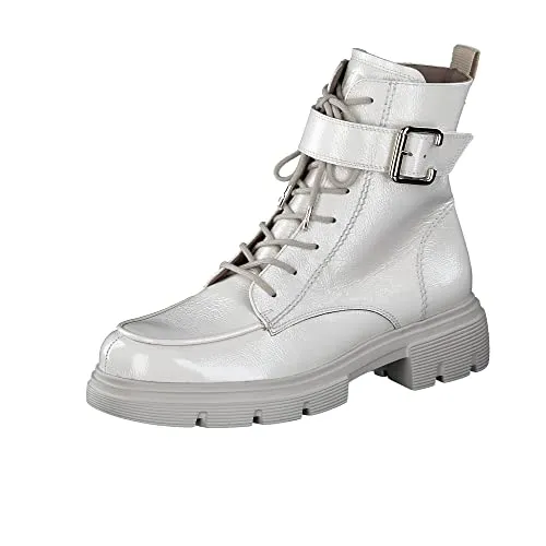 Paul Green Stiefelette Leder Schnürstiefelette - Wanderschuhe in Größe 39, aus hochwertigem Leder, mit bequemem Blockabsatz und stilvollem Weiß Lack - ideal für modebewusste Wanderer.
