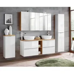 Lomadox Badmöbel-Set TOSKANA-56, Weiß & Wotaneiche - Elegantes Badmöbel-Set in modernem Design, inklusive Soft-Close-Funktion für leise Schubladen und praktischem Wäschekorb. Ideal für stilvolle Badezimmer.