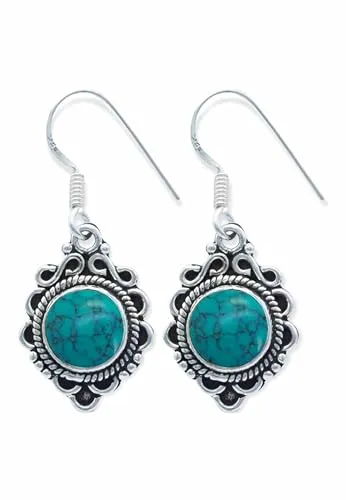 Ohrringe aus Silber hängend Türkis Edelstein türkis hängend, ausgefallen, Geschenk (MOH-071-15)
