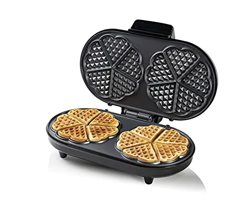 Bestron Doppel-Waffeleisen für klassische Herzwaffeln - Waffeleisen mit 1.200 Watt, Backampel und Antihaftbeschichtung – für 10 köstliche Herzwaffeln in kurzer Zeit, ideal für feierliche Anlässe.