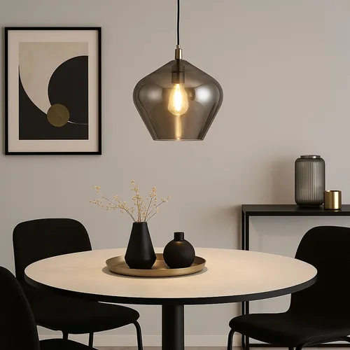 Pendelleuchte Hängelampe 1-flammig Glas rauch für Esstisch - Moderne Hängeleuchte für Esszimmer und Küche, aus Metall und rauchigem Glas, ideal für stimmungsvolle Lichtakzente. Höhe 100 cm, Durchmesser 30 cm, für den Innenbereich geeignet.