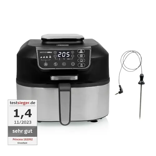 Princess 2in1 Heißluftfritteuse & Grill 5,6Ltr. - Fritteuse mit Grillfunktion, 4 Programme, LED-Display und herausnehmbarem Korb für fettfreies Frittieren und einfaches Kochen.