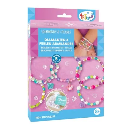 ARTISTA 9342996 Bastelset Diamanten & Perlen Armbänder, Schmuckbastelset, DIY Schmuckset für Kinder ab 8 Jahren